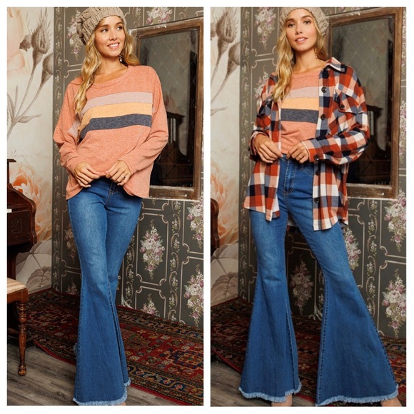 ShopEvelynne Tops - #43 Multi Color Block Crew-Neck Cozy Stylish Top